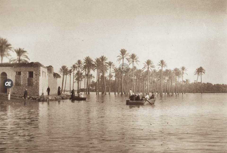 صورة لحي بولاق الدكرور اثناء فيضان النيل عام 1915.