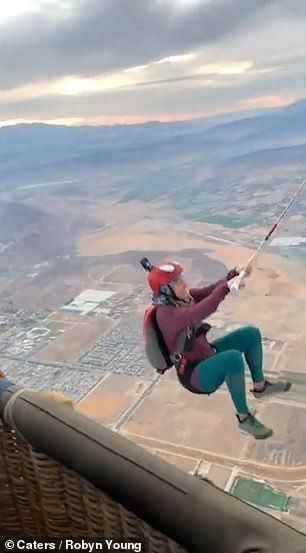The daredevil swung from a rope before letting go of it and plummeting to ground level
