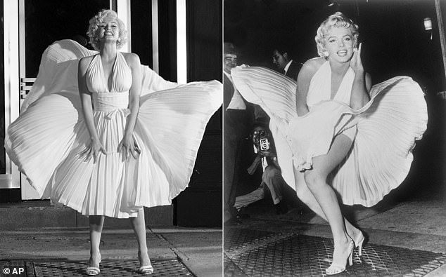 Ana v the real deal: De Armas, L, in a scene from Blonde, and Marilyn, R, filming The Seven Year Itch in 1954