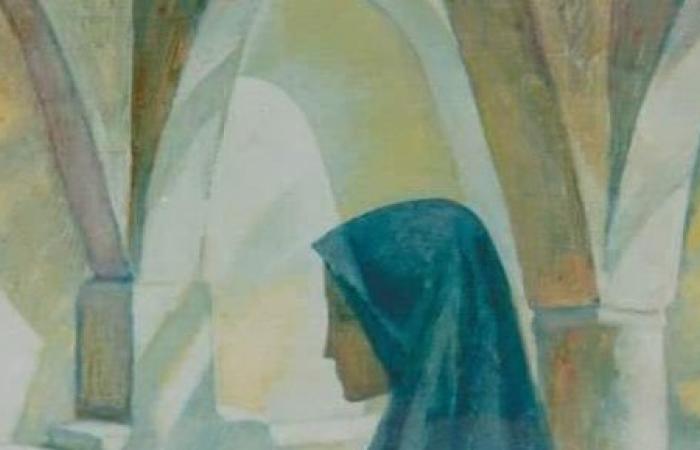 التشكيليون ورمضان.. عز الدين نجيب يصور امرأة بمسجد فى لوحة "الصلاة"