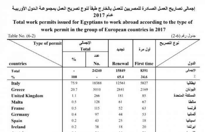 "المصريون حول العالم".. تفاصيل قاعدة بيانات العمالة المصرية بالخارج.. 1.1 مليون تصريح عمل خلال عام 97% منها بالدول العربية.. 2.1% فقط يفضلون السفر لأوروبا.. و35 دولة لا يتعدى المصريين بها 5 أفراد
